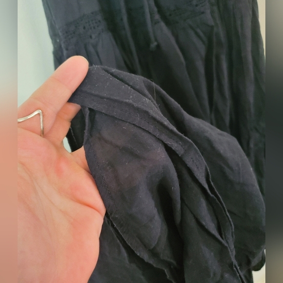 Zara Black Cotton Lace Tiered Midi Dress Size Large Cross Strap Open Back Vacay - Picture 13 of 15